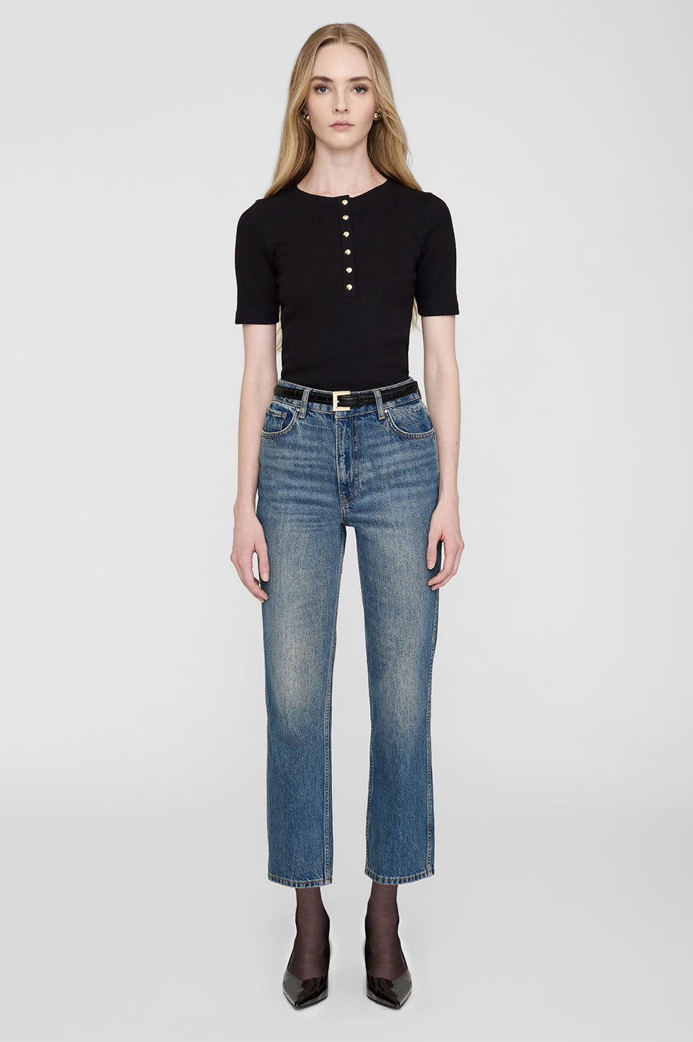 ANINE BING Alessia Tee - Black - On Model Front