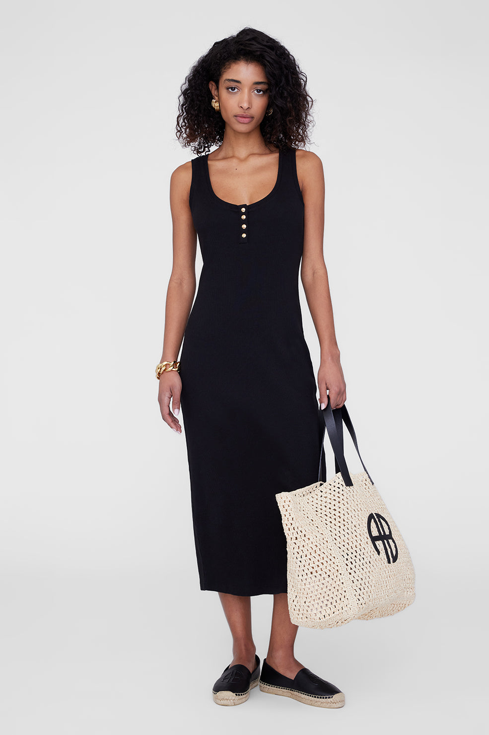 ANINE BING Alessia Tank Midi Dress - Black - On Model Front