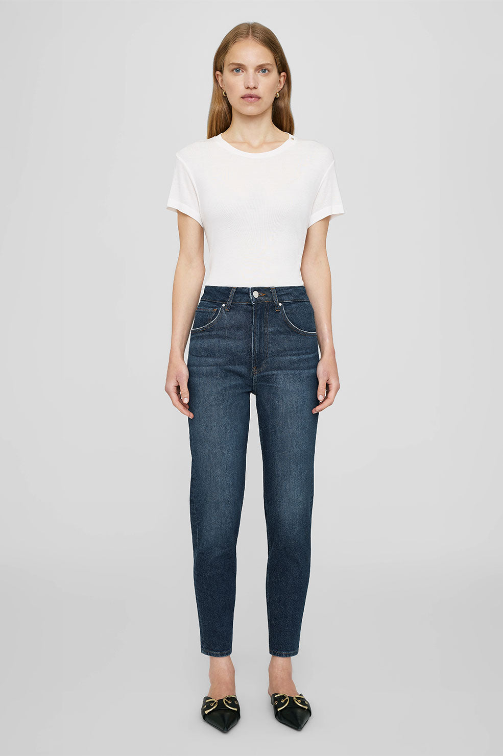 ANINE BING Amani Tee - Off White - Front View Model