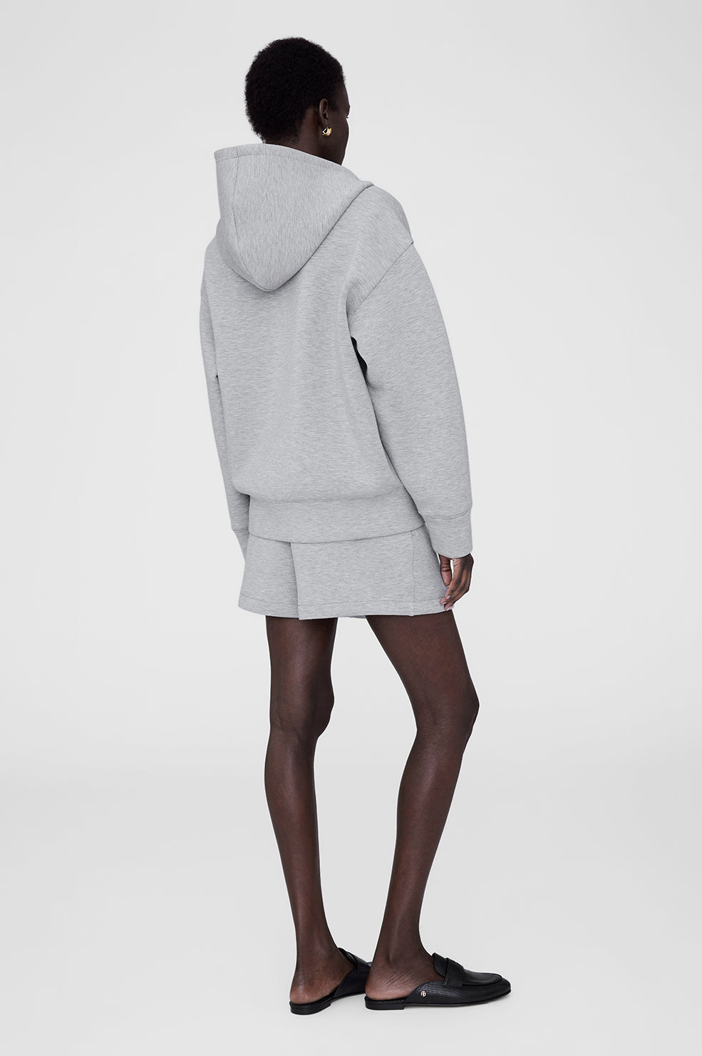 ANINE BING Bond Zip Up Hoodie Framed Monogram - Heather Grey