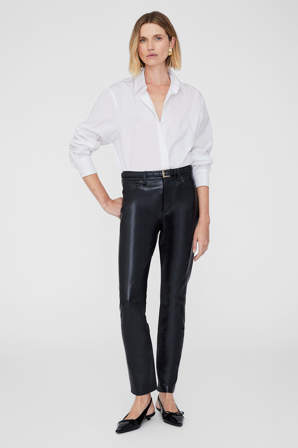 ANINE BING Bruno Pant - Black Recycled Leather - On Model Front