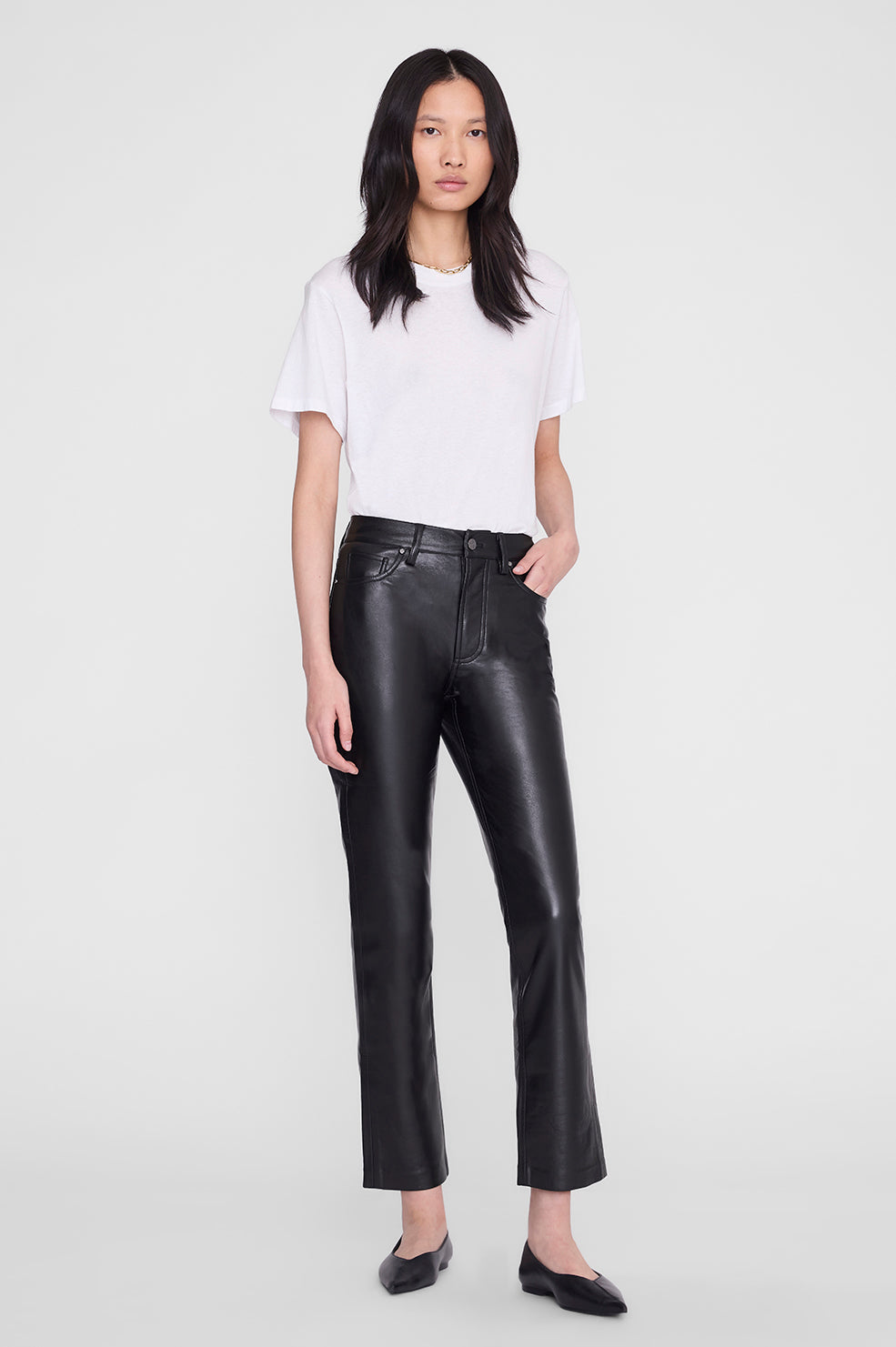 ANINE BING Bruno Pant - Black Recycled Leather - on model front