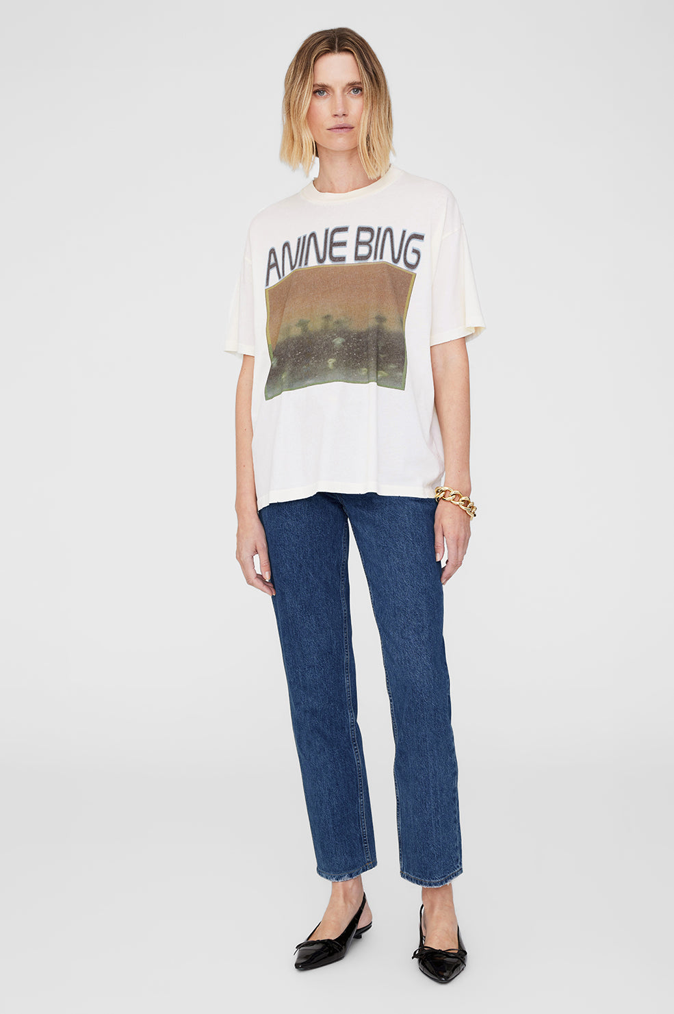 ANINE BING Cade Tee Mushrooms - Off White - On Model Front