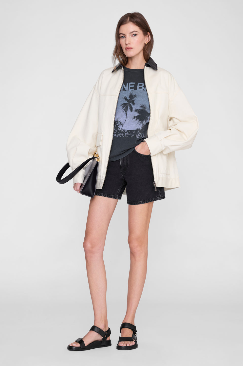 ANINE BING Cade Tee Palms - Washed Grey