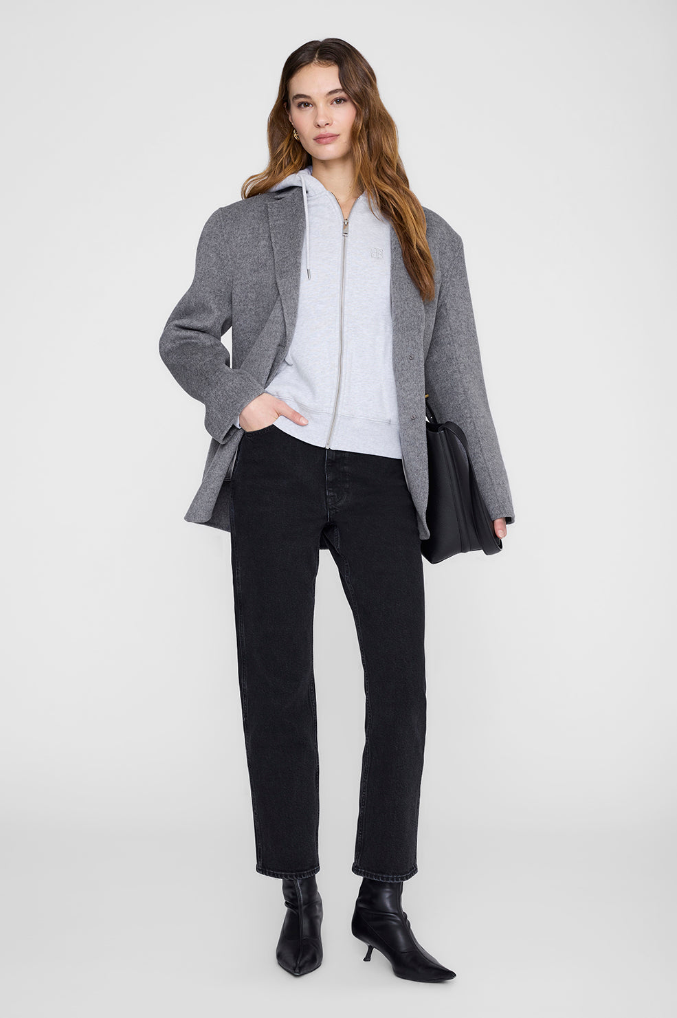 ANINE BING Casper Zip Up Bing - Grey Melange