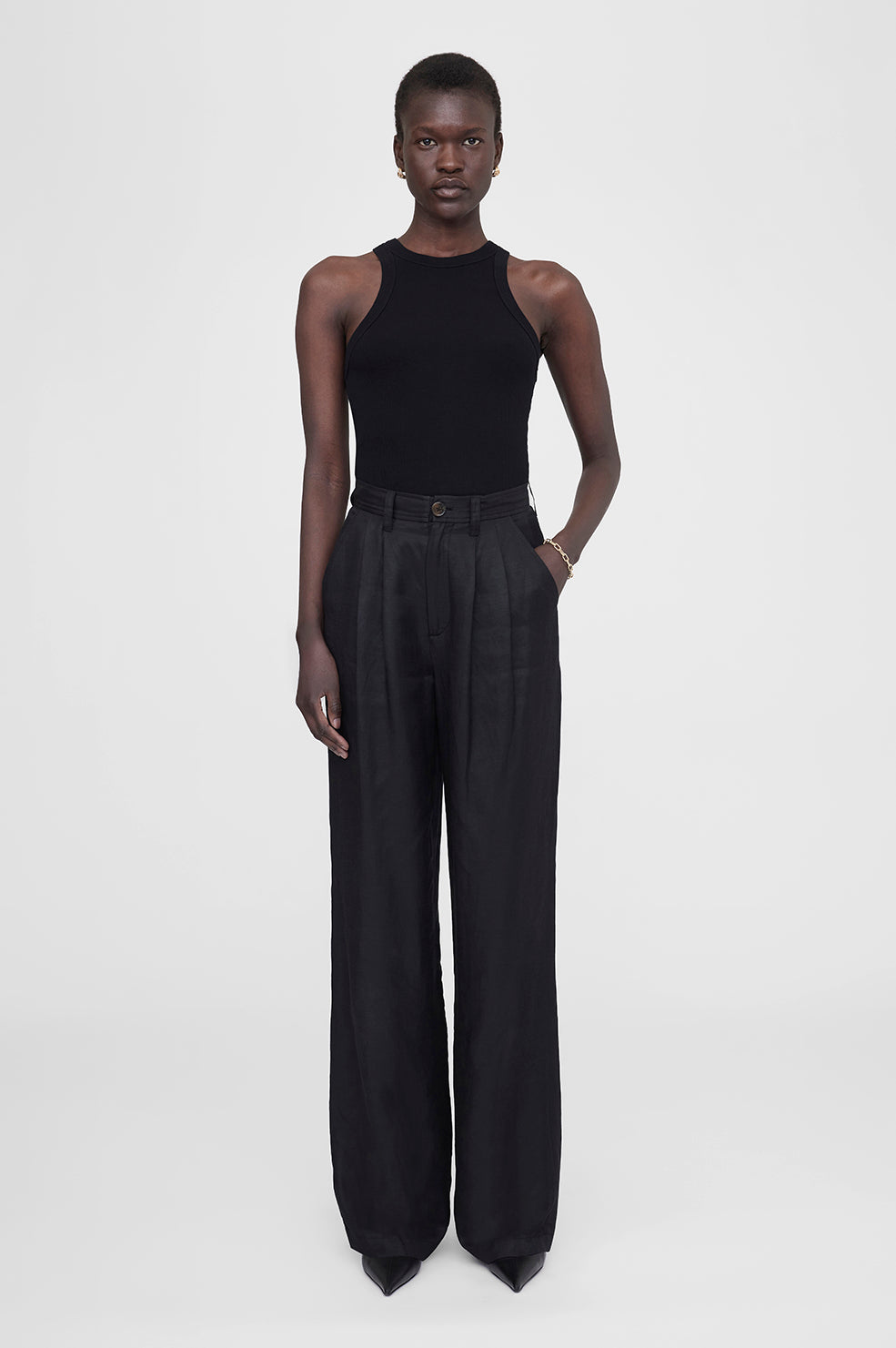 ANINE BING Eva Tank - Black - On Model Front