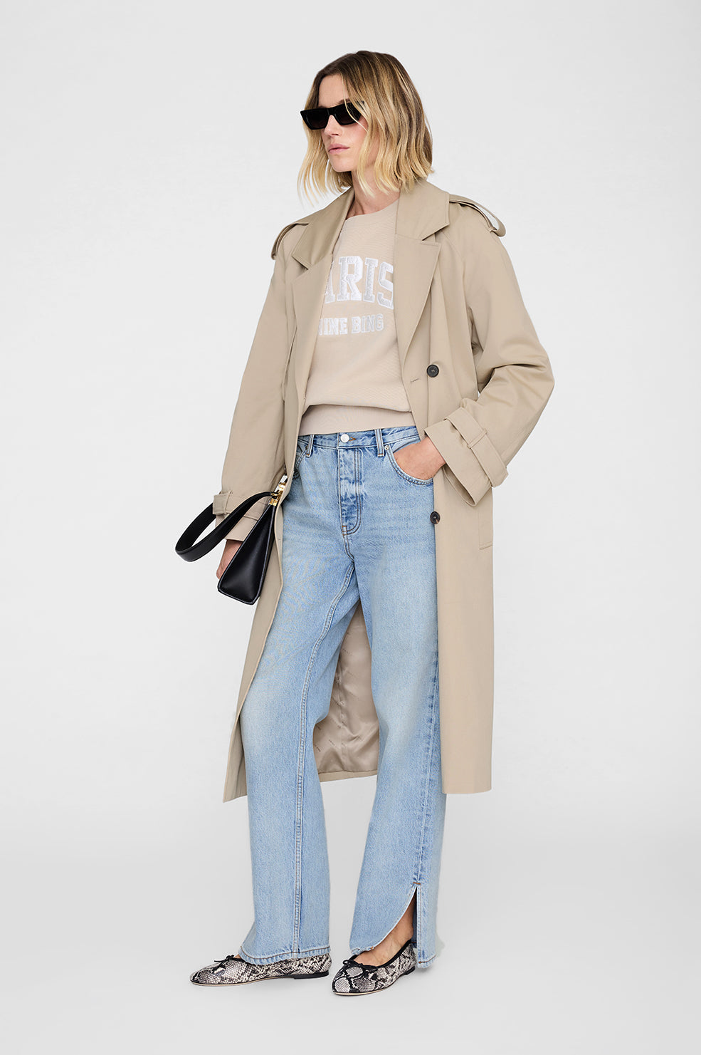 ANINE BING Harry Shrunken Sweatshirt Paris - Beige