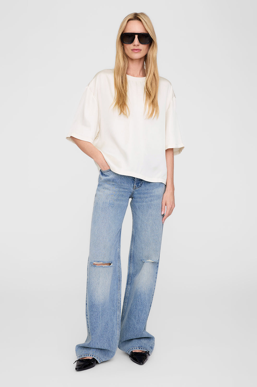 ANINE BING Imogen Top - Snow White - On Model Front