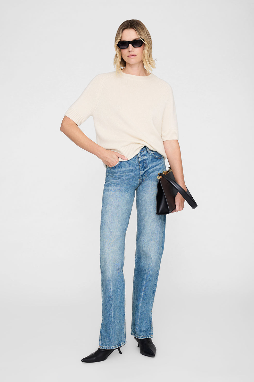 ANINE BING Jackson Sweater - Ivory - on model front