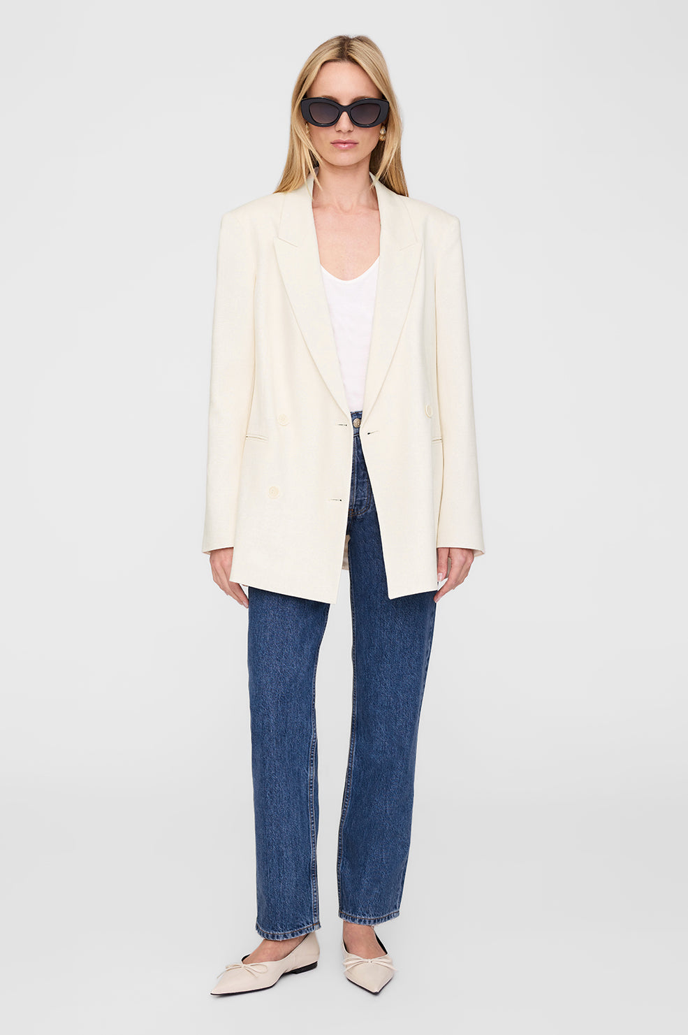 ANINE BING Jasmine Blazer - Cream - On Model Front