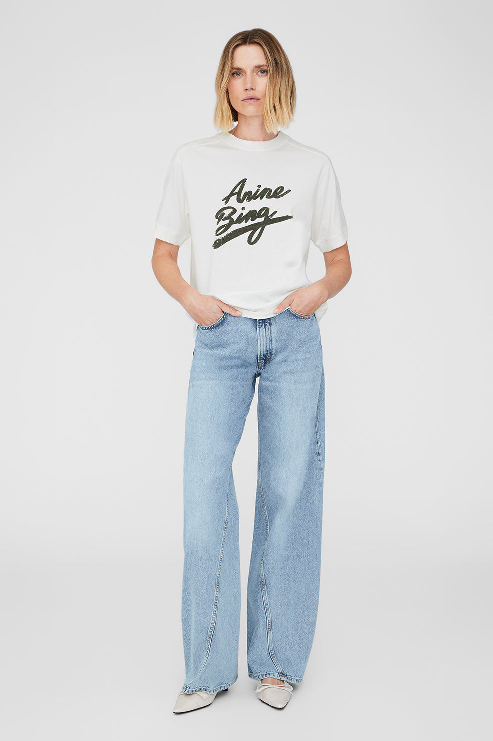 ANINE BING Jaylin Tee Signature - Ivory - On Model Front