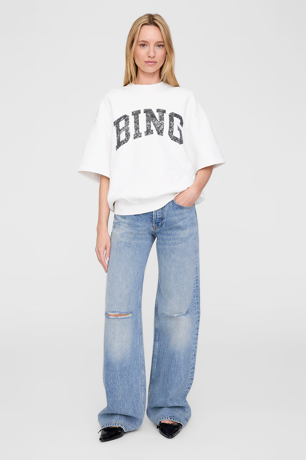 ANINE BING Jay Sweatshirt Bing - Off White - On Model Front