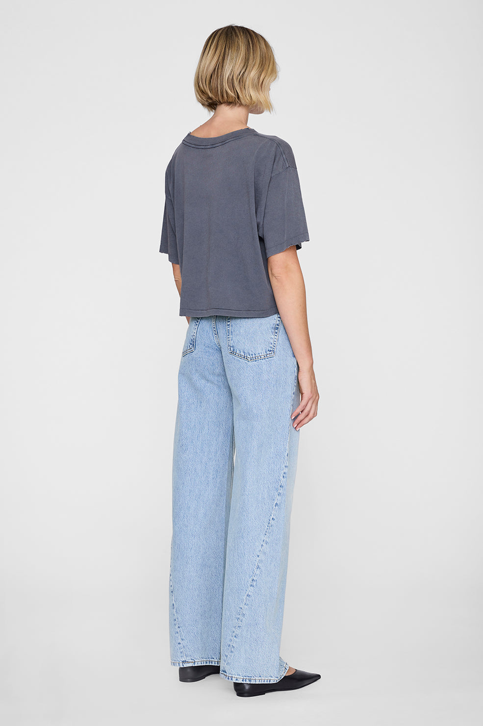 ANINE BING Johnny Cropped Tee - Washed Grey