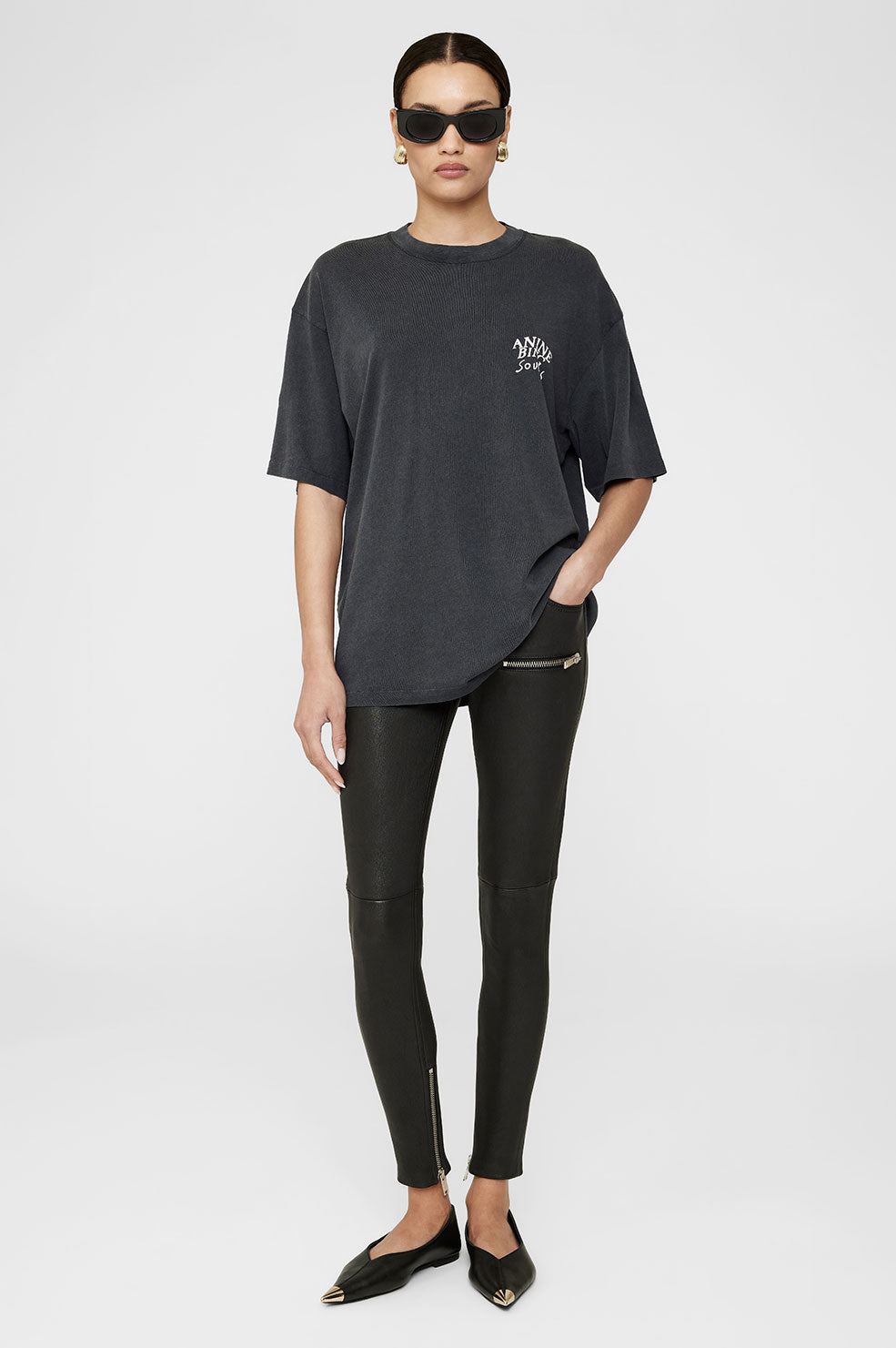 ANINE BING Kent Tee Sounds - Washed Black - On Model Front