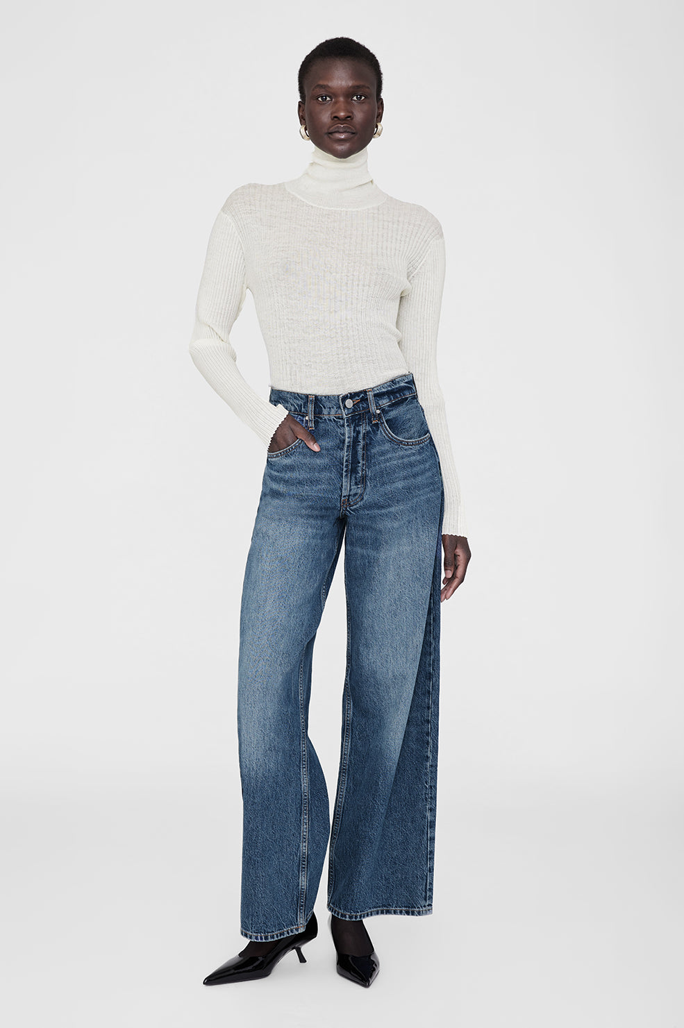 ANINE BING Kyle Sweater - Ivory - On Model Front