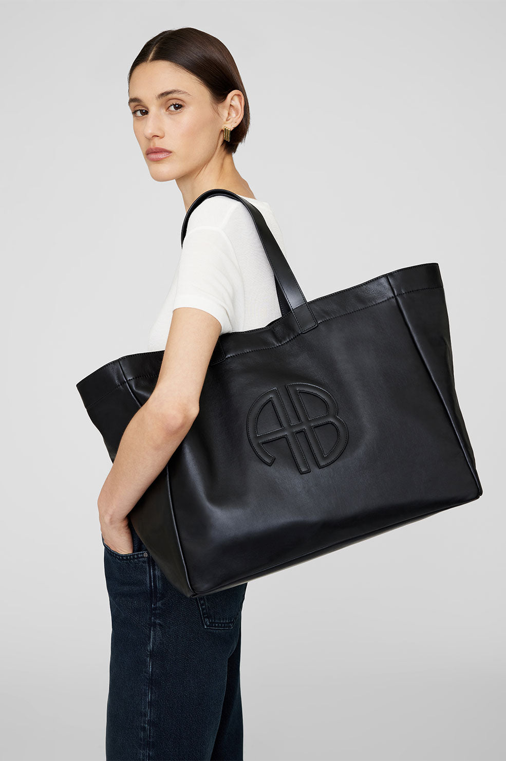 Big black leather tote bag Clearance