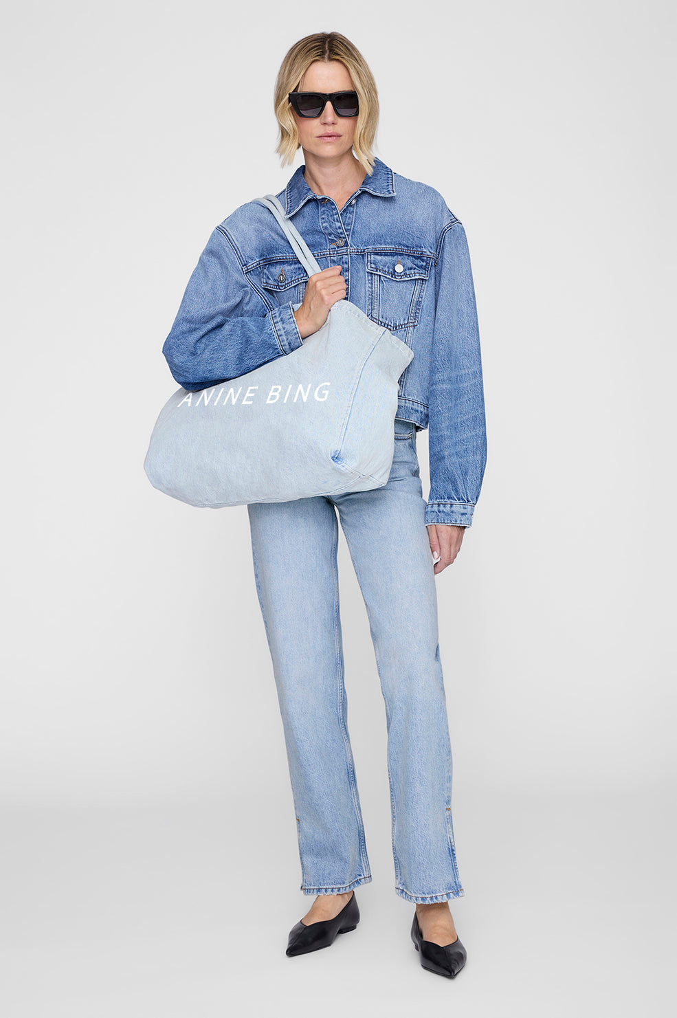 ANINE BING Leo Denim Tote - Lucid Blue