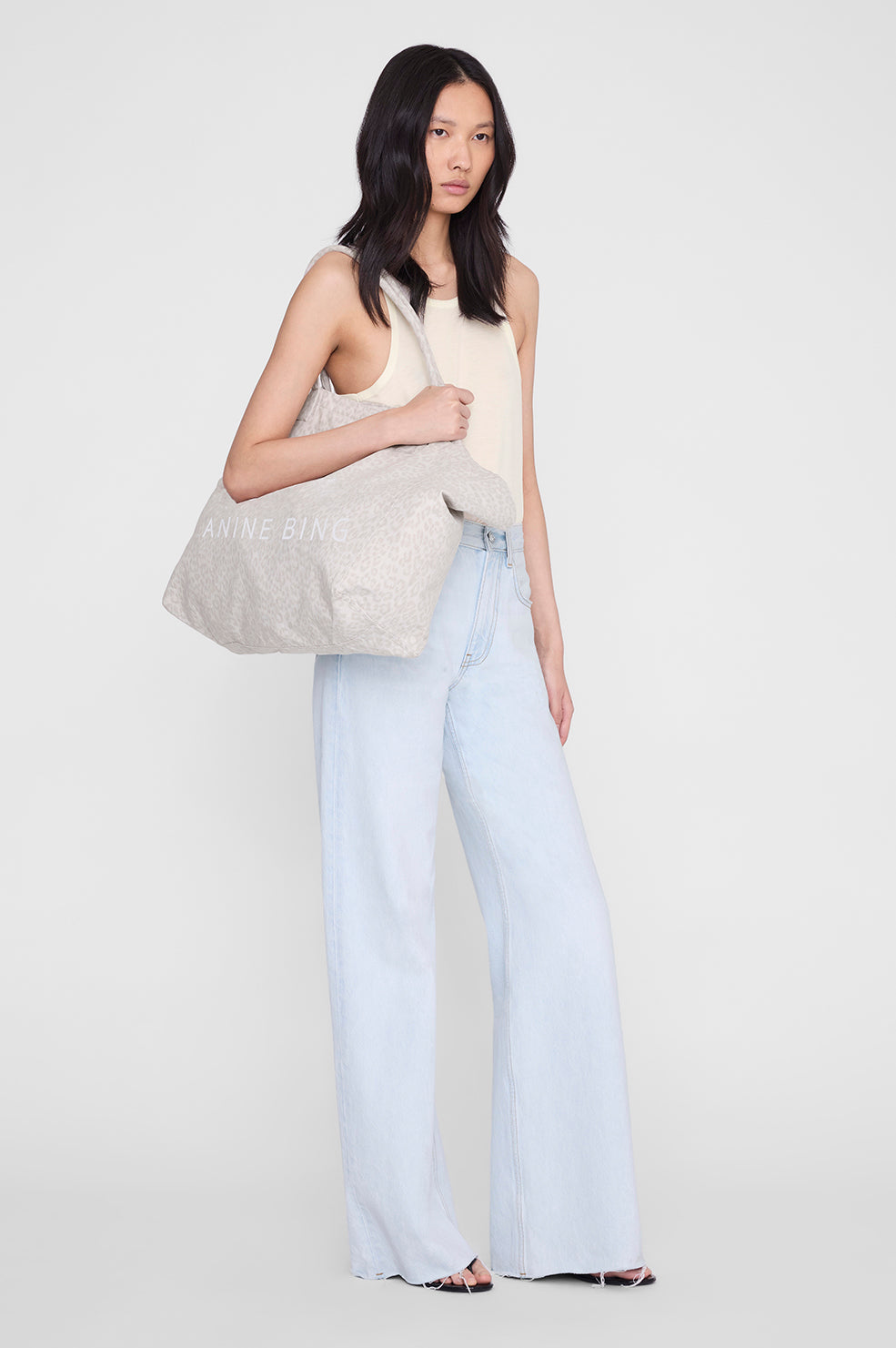 ANINE BING Leo Canvas Tote - Washed White Leopard ANINE BING Leo Canvas Tote - Washed White Leopard