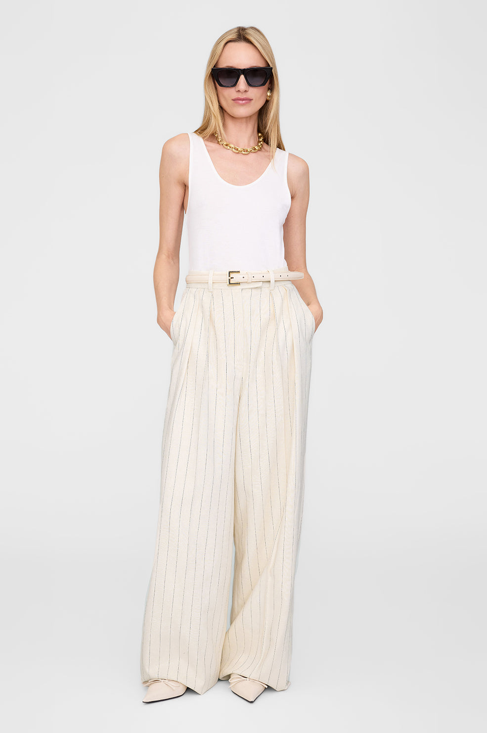 ANINE BING Lou Trouser - Cream And Black Stripe - On Model Front