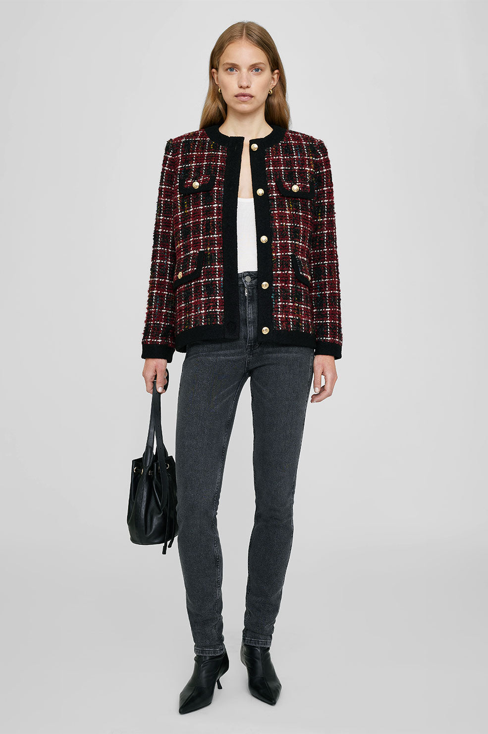 ANINE BING Lydia Jacket - Cherry Plaid - On Model Front
