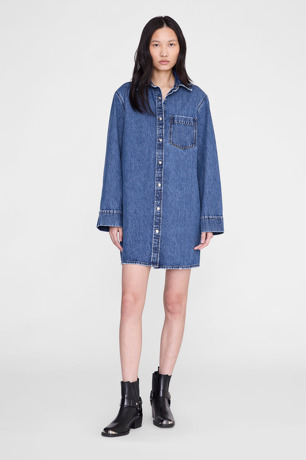 ANINE BING Mary Dress Long Sleeve in Freshwater Blue