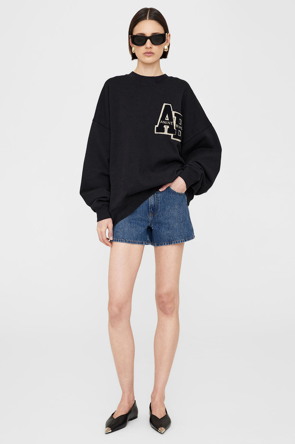ANINE BING Miles Sweatshirt Letterman - Black
