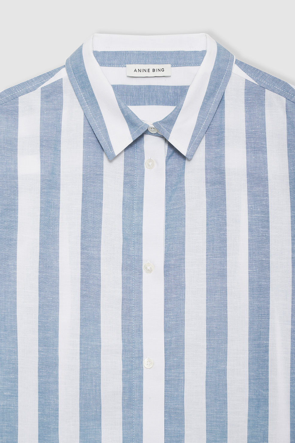 ANINE BING Plaza Shirt - White And Blue Stripe - Detail View