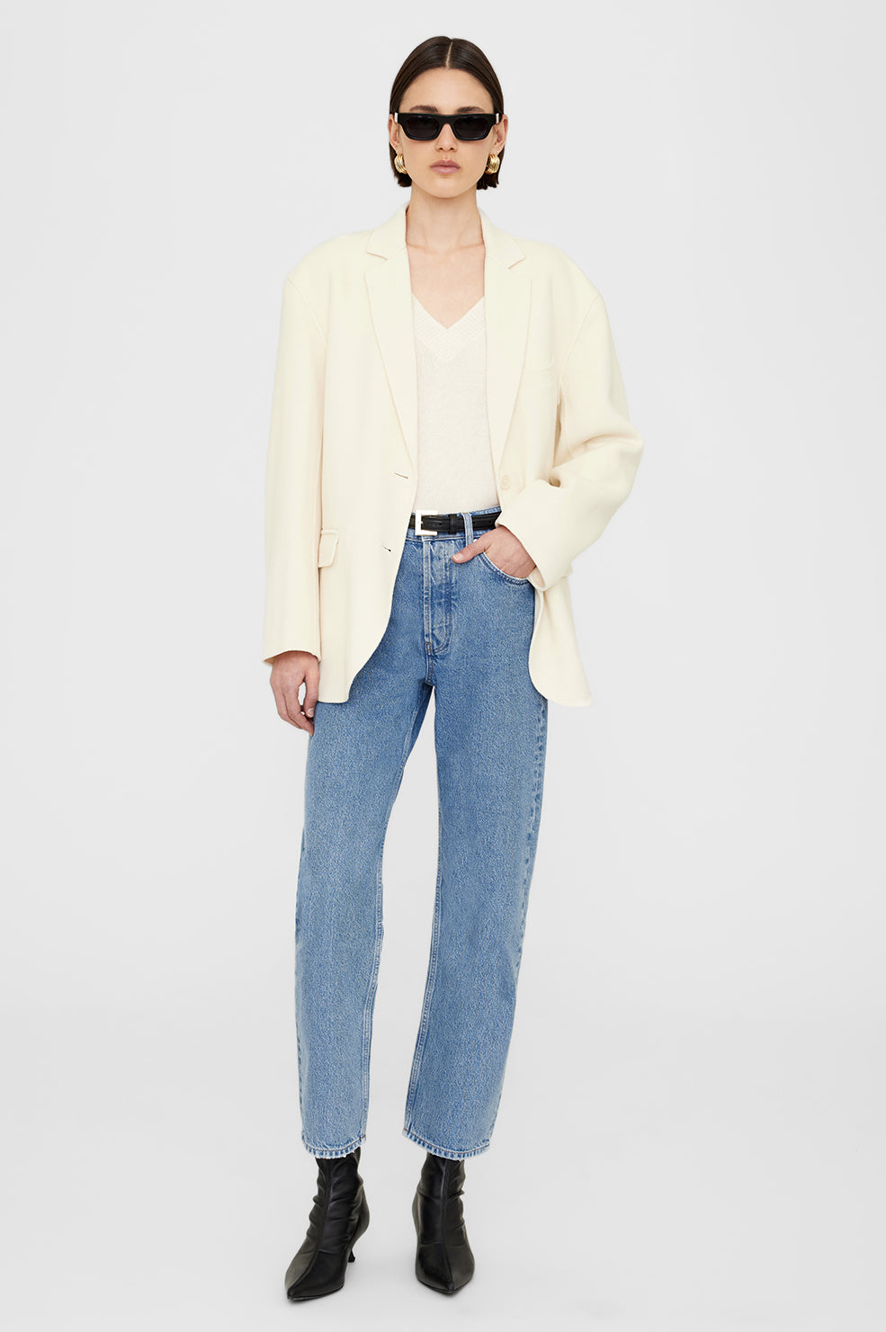 ANINE BING Quinn Blazer - White Cashmere Blend - On Model Front