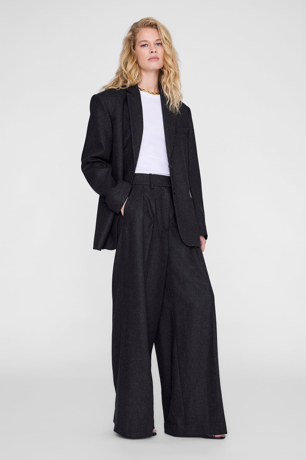 ANINE BING Quinn Blazer - Dark Grey - on model front