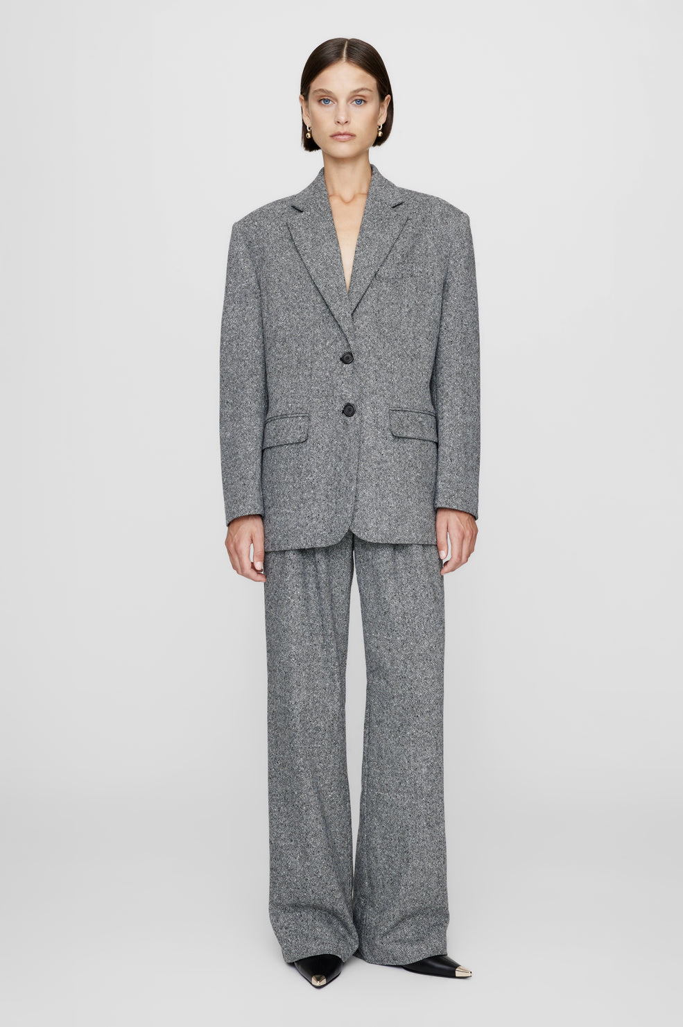 ANINE BING Quinn Blazer - Black And White - On Model Front Second Image
