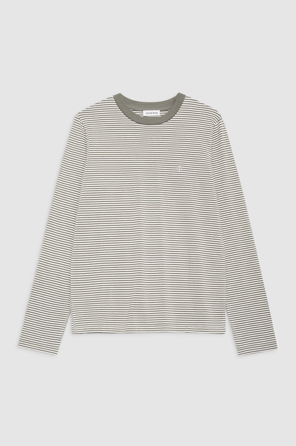 ANINE BING Rylan Tee - Olive And Ivory Stripe - Front View