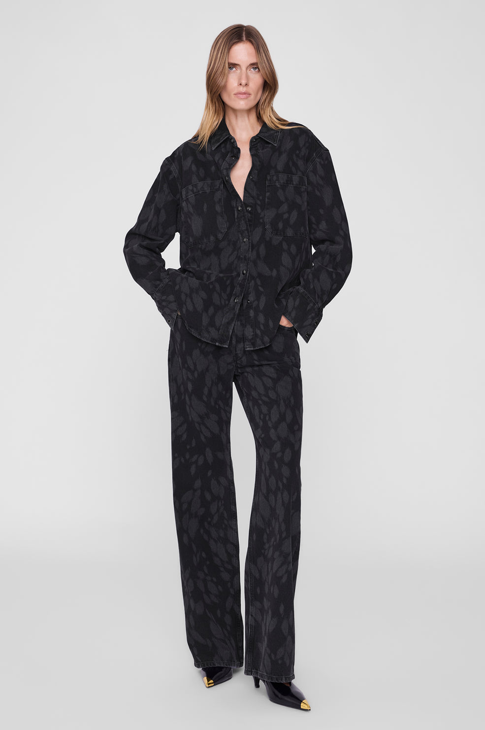 ANINE BING Samy Shirt - Abstract Washed Black - on model front