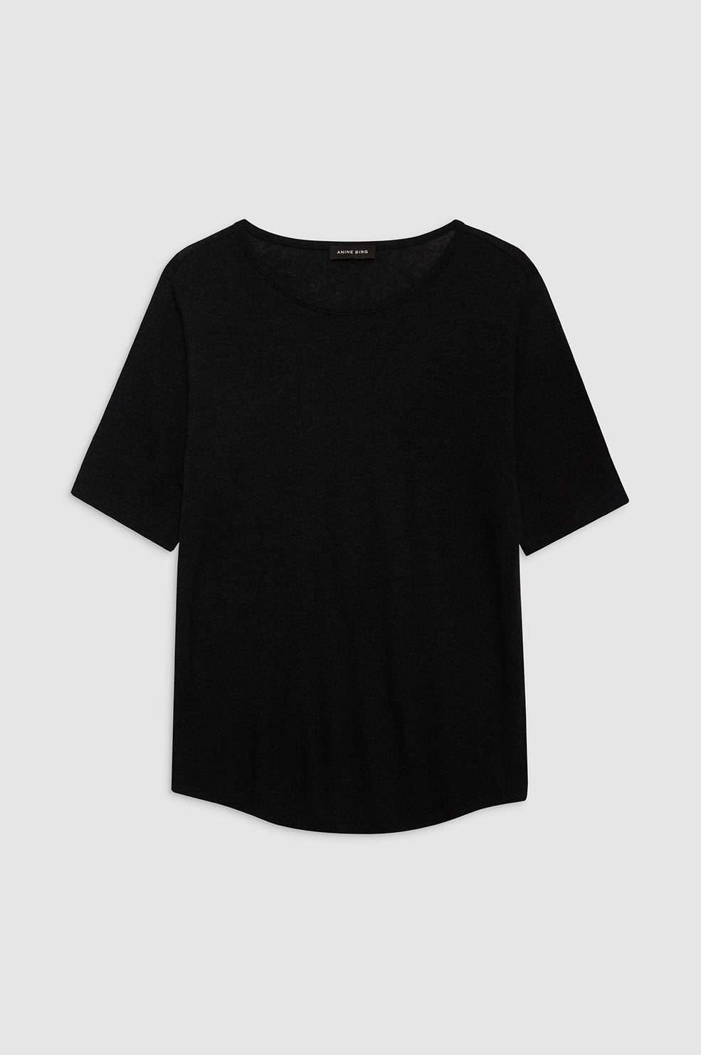 ANINE BING Shay Tee - Black Linen Blend - Front View