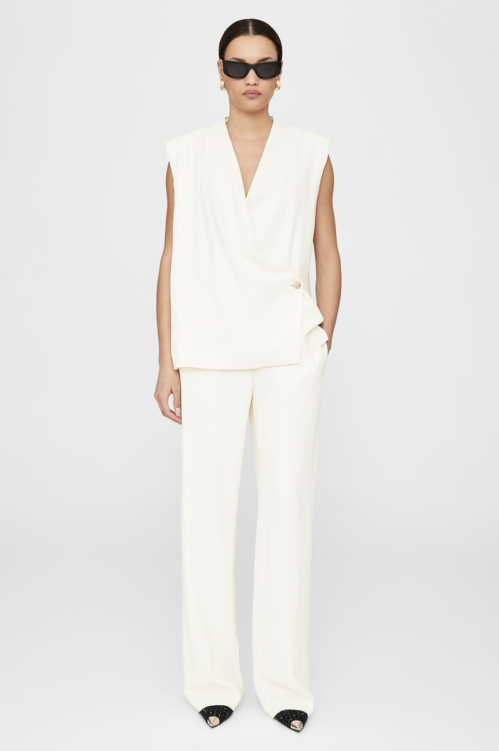 ANINE BING Soto Pant - Ivory - On Model Front