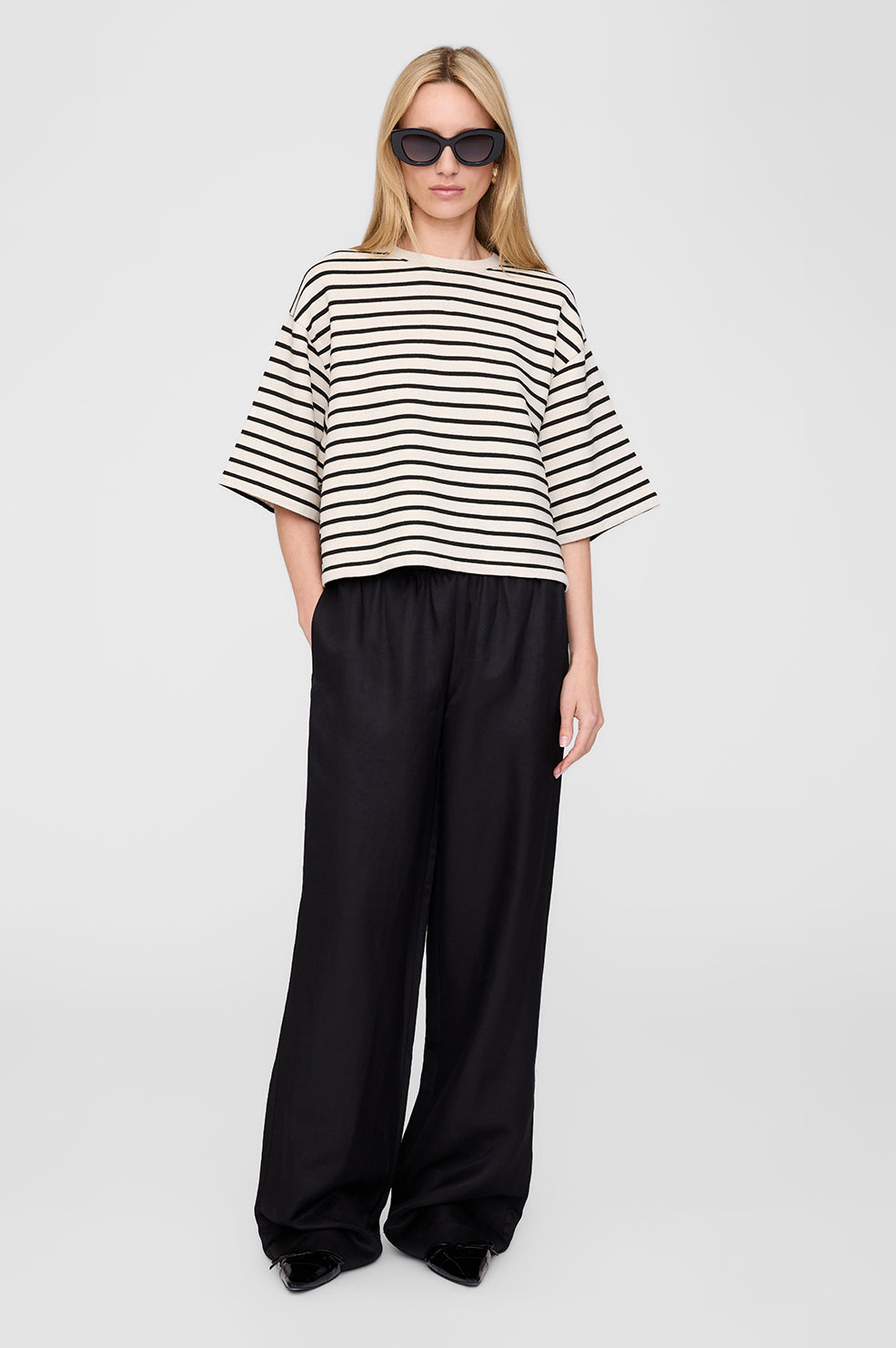 ANINE BING Soto Pant - Black Linen Blend - On Model Front