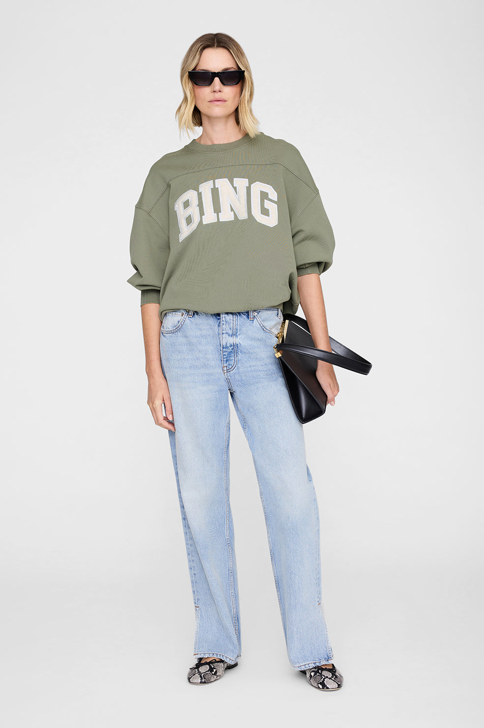 ANINE BING Trenton Sweatshirt Bing - Washed Olive - on model front