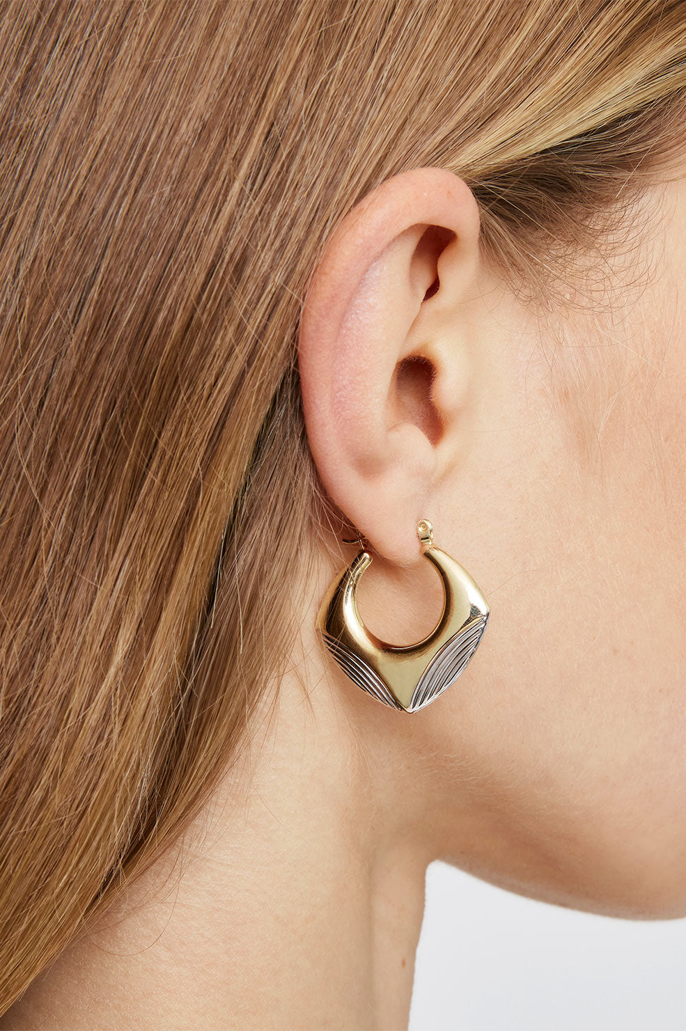 Two Tone Squared Hoop Earrings - 14k Gold