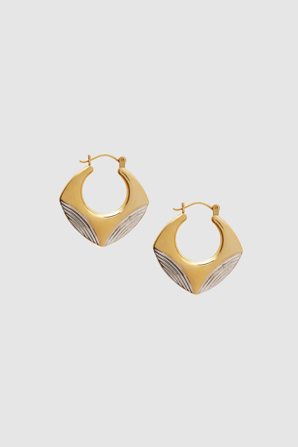 Two Tone Squared Hoop Earrings - 14k Gold