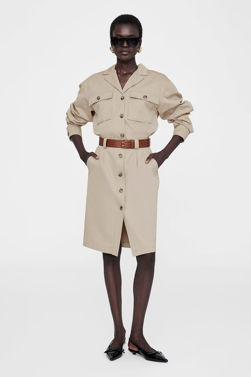 ANINE BING Zaire Skirt - Oatmeal - On Model Front