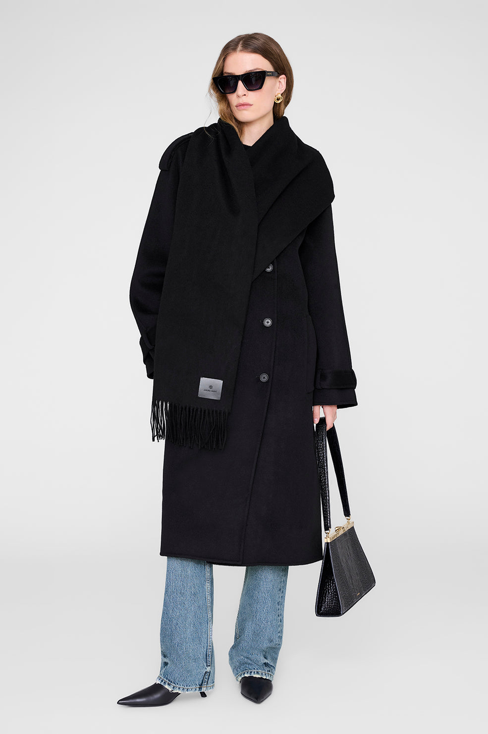 ANINE BING Augustina Scarf - Black Wool