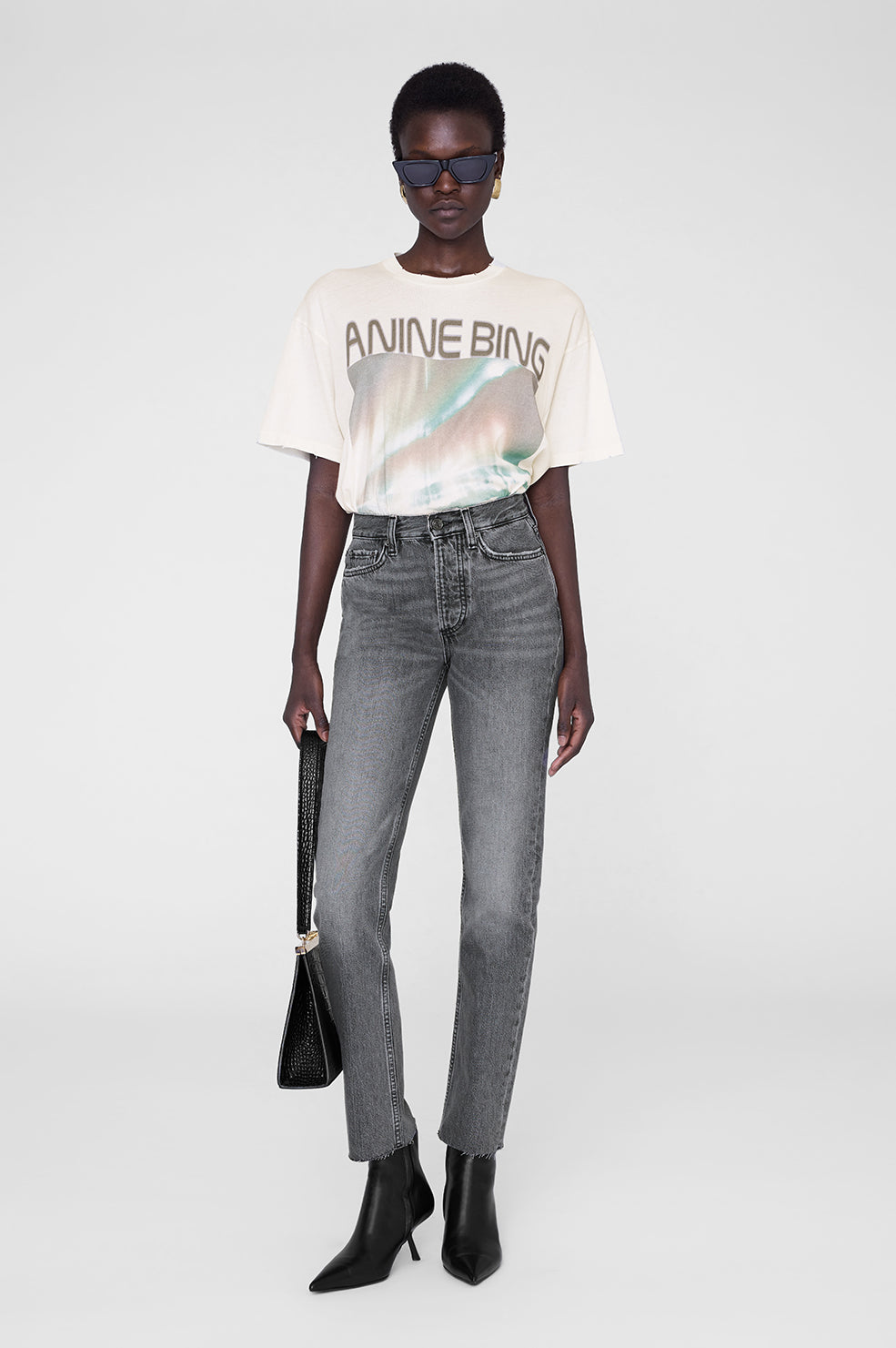 ANINE BING Cade Tee Northern Lights - Off White - On Model Front