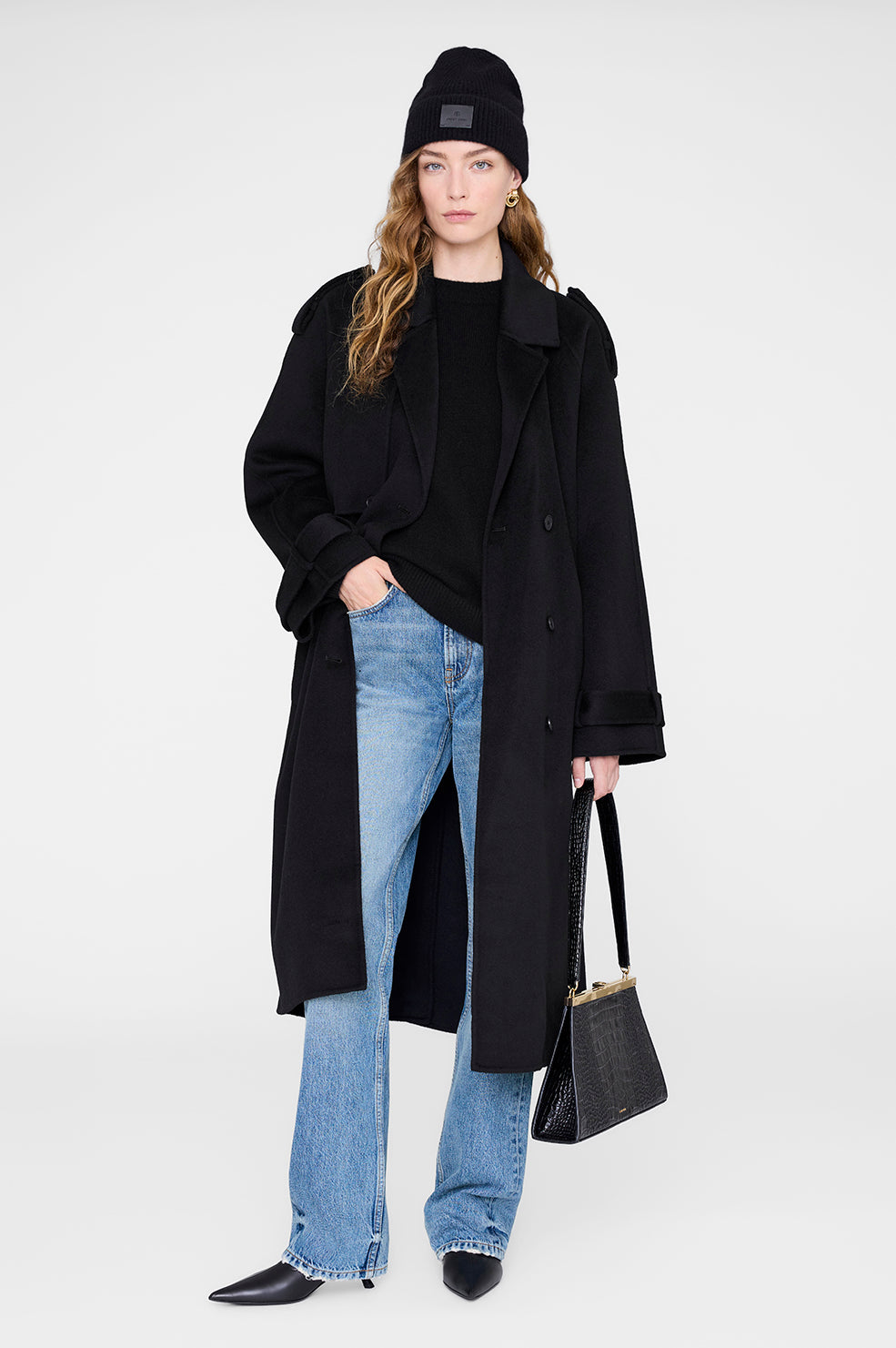 ANINE BING Carley Beanie - Black Cashmere