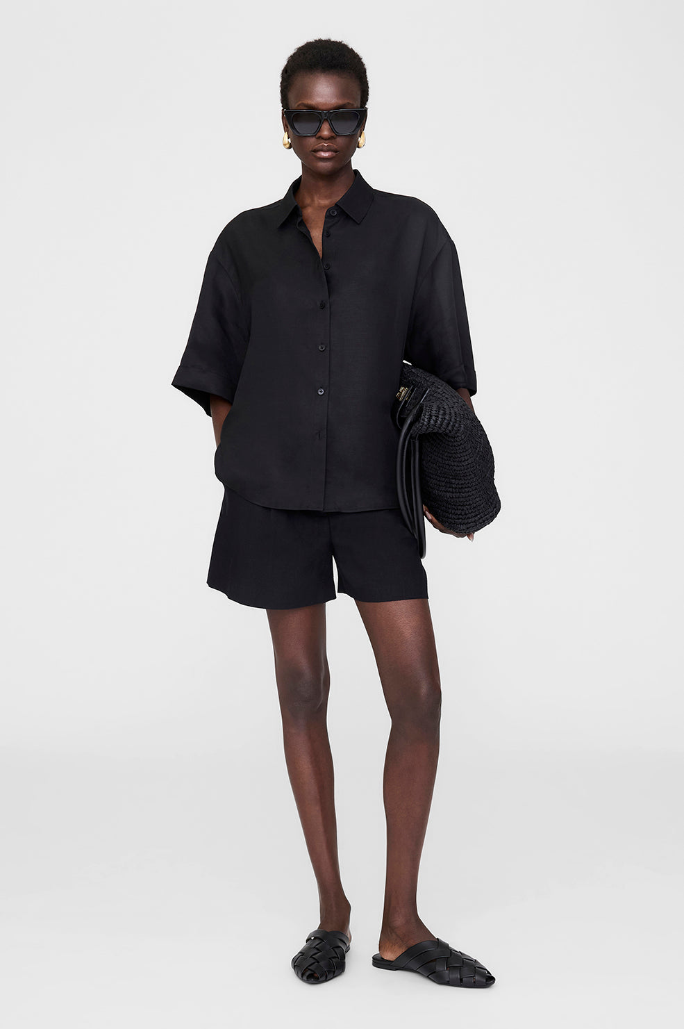 ANINE BING Coco Shirt - Black - On Model Front