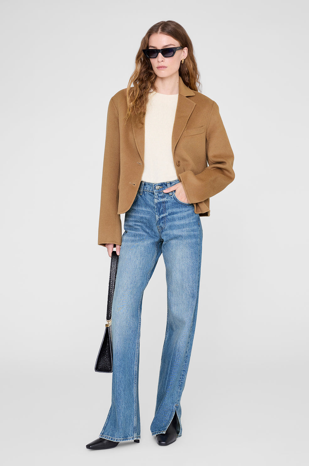 ANINE BING Etienne Blazer - Camel Cashmere Blend - On Model Front