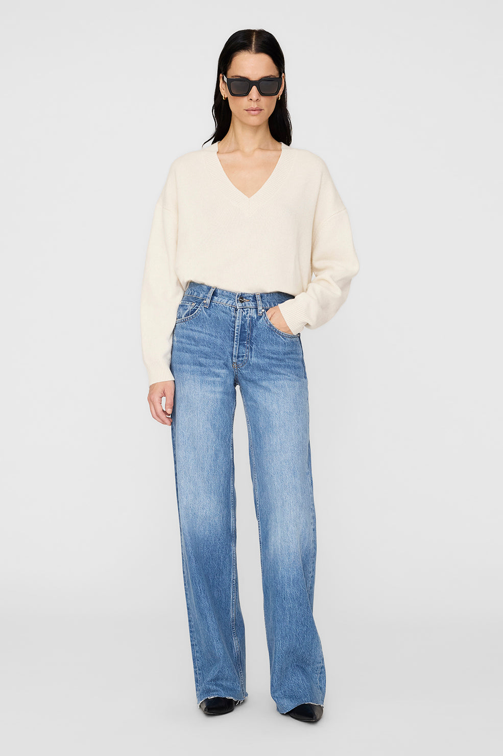 ANINE BING Hugh Jean - Panama Blue - On Model Front