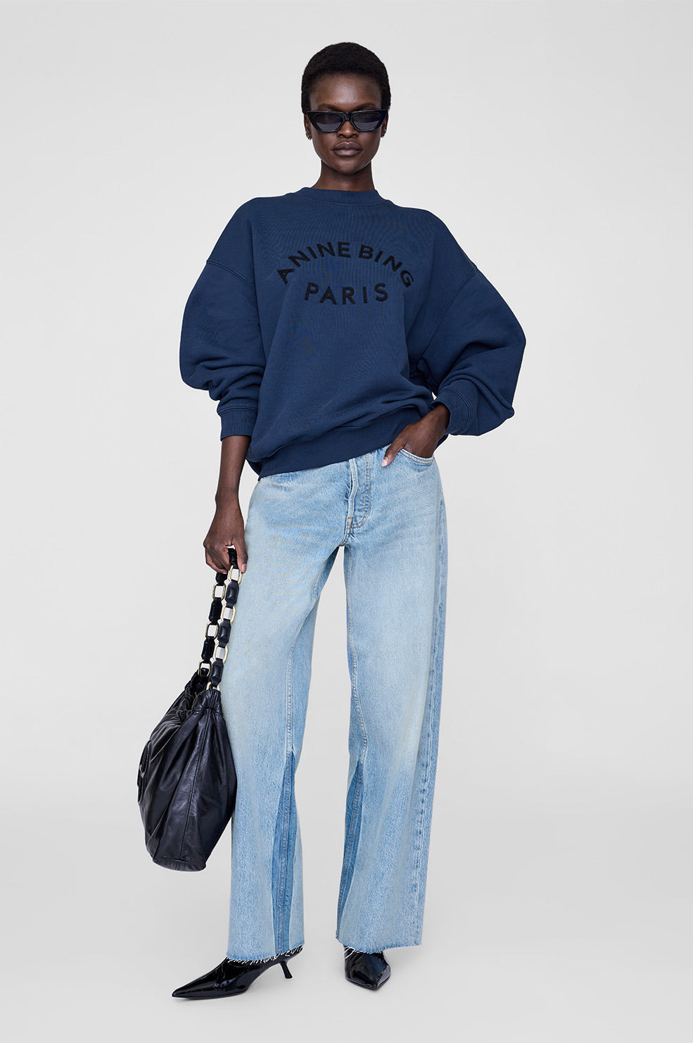 ANINE BING Jaci Sweatshirt Paris - Washed Navy