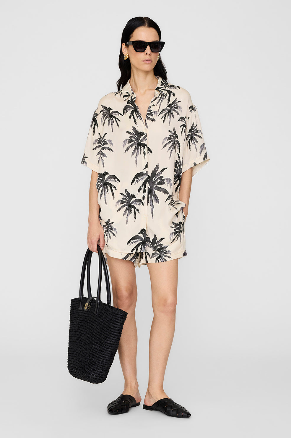ANINE BING Kam Short - Black Palm - On Model Front