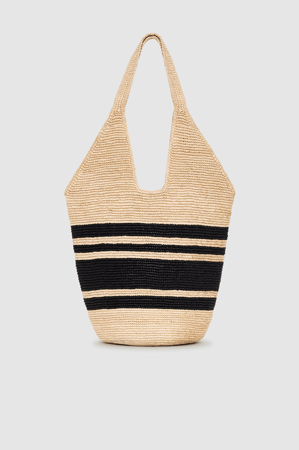 ANINE BING Leah Stripes Hobo Raffia - Black And Natural Stripe