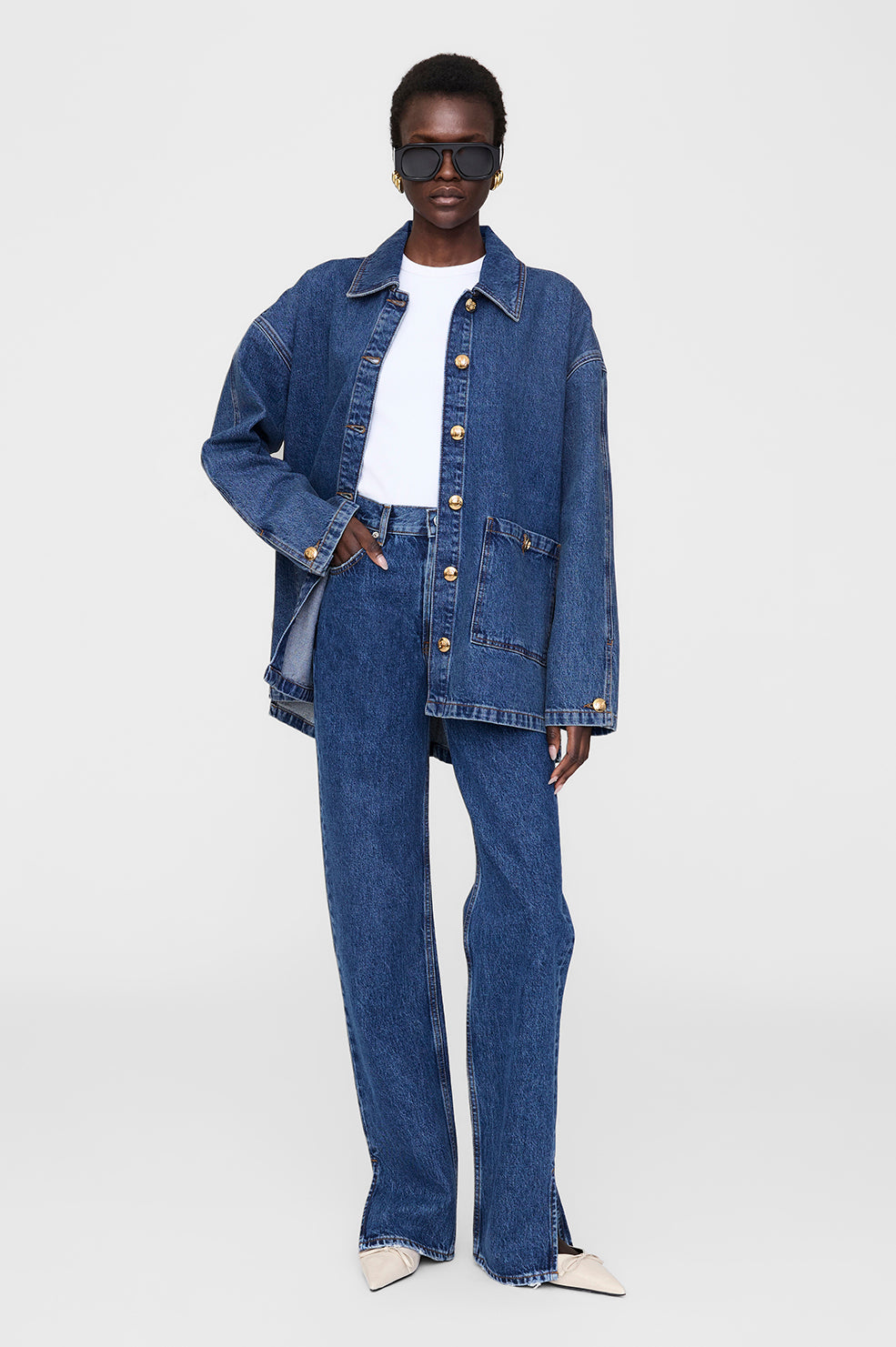ANINE BING Luca Jacket - Clean Indigo Denim - On Model Front