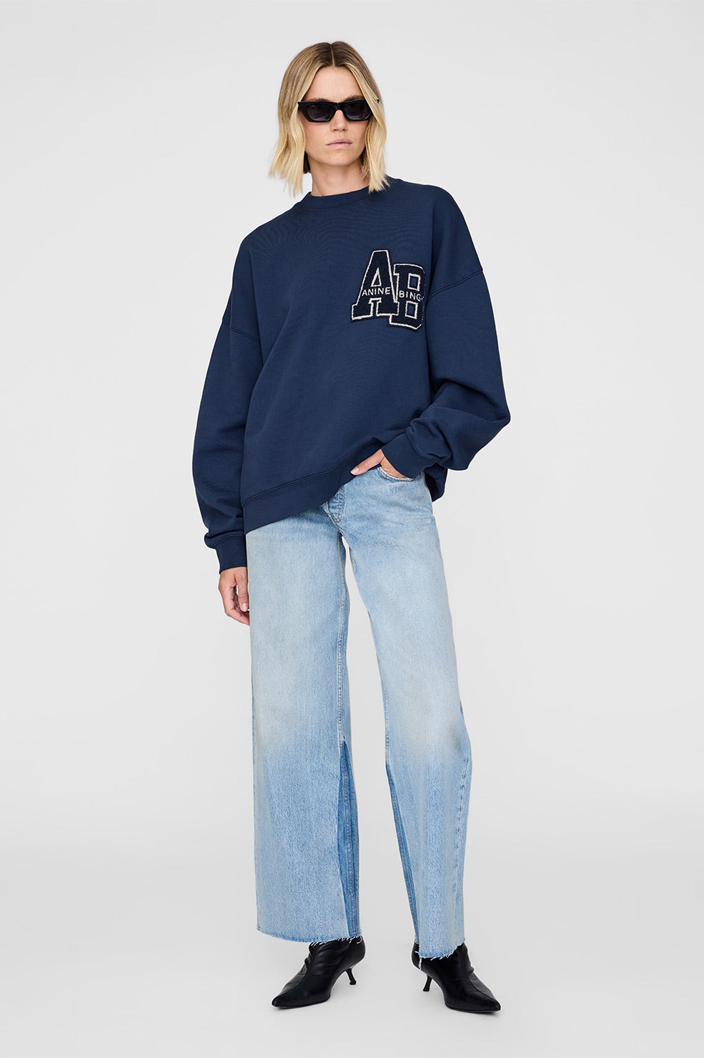 ANINE BING Miles Oversized Sweatshirt Letterman - Washed Navy